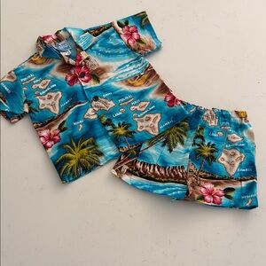Vintage Hawaiian Map Print Shirt and Shorts Set